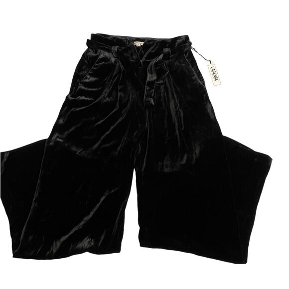 L'AGENCE Bobby Size 2 Velvet Wide Leg Paperbag Pants Black Belted Tie Waist NWT - Picture 5 of 12